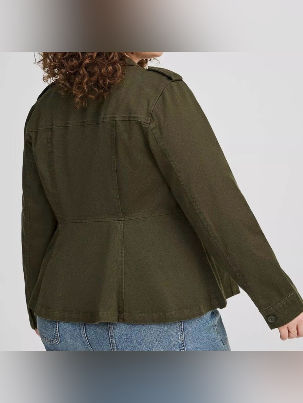 NWT Torrid Utility Jacket Size 3 22/24 Olive Green Stretch Peplum - Picture 3 of 11